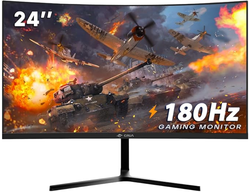 CRUA 24 inch 144hz/180hz Curved Gaming Monitor, FHD 1080P Frameless Computer Monitor